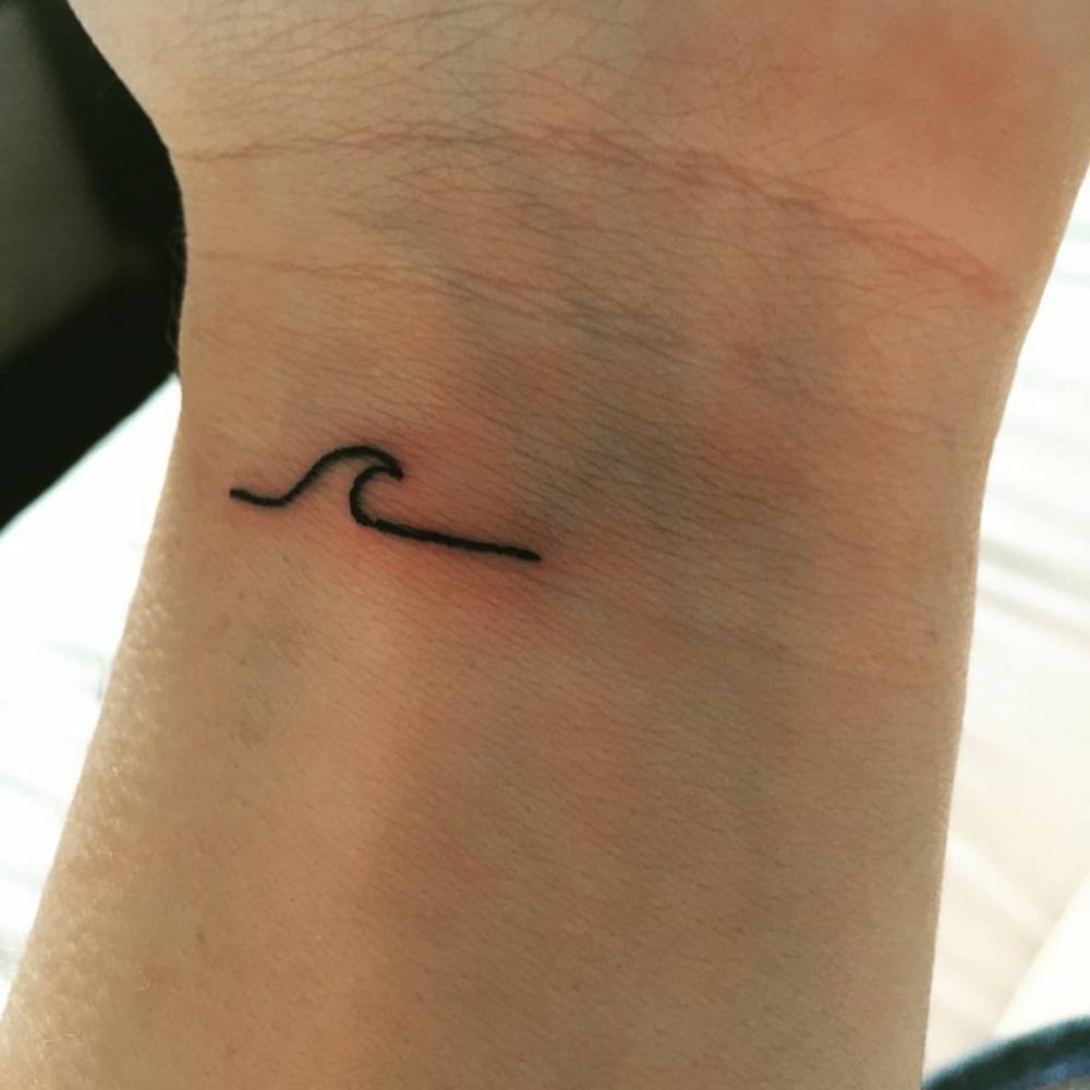 Black Little Outline Wave Tattoo On Wrist