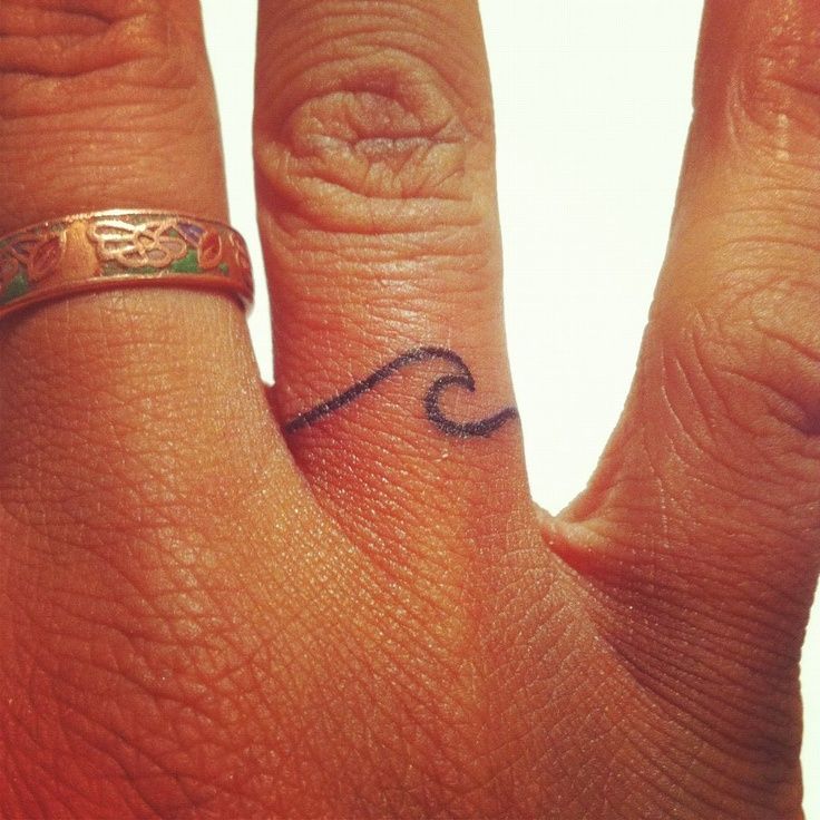 Black Outline Wave Tattoo On Finger