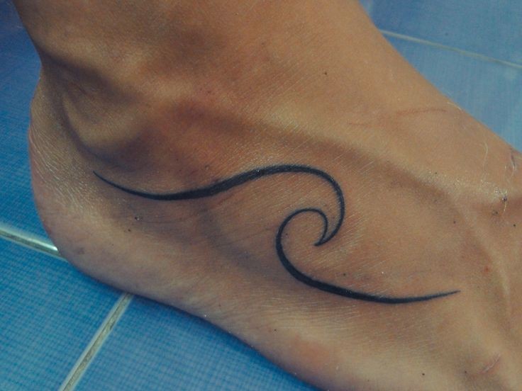 Black Outline Wave Tattoo On Foot