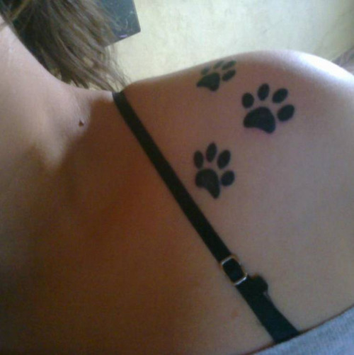 Black Paw Print Tattoos On Left Shoulder