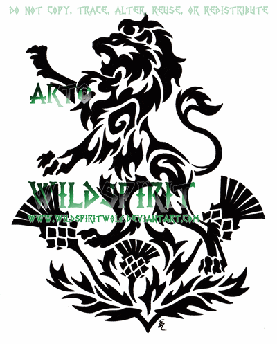 Black Tribal Lion With Thistle Tattoo Stencil By WildSpiritDesigns