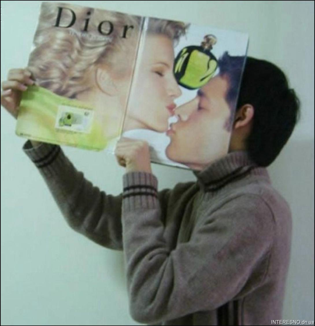 Boy Kissing Magazine Girl Funny Unusual Angle Picture