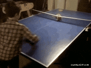 Boy With Cat Playing Table Tennis Funny Gif