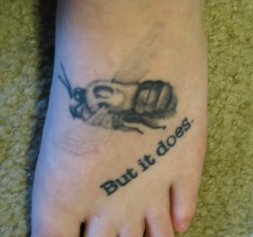 But It Does - Black And Grey Bumblebee Tattoo On foot