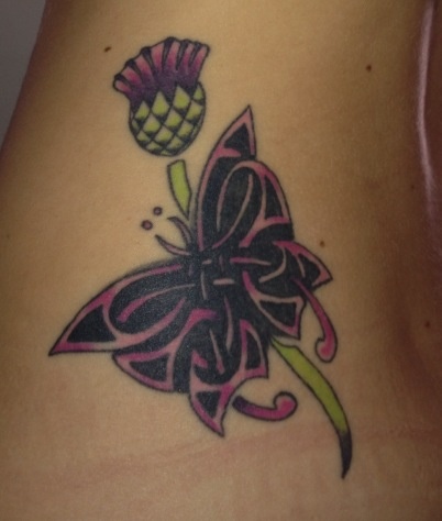 Celtic Butterfly With Thistle Flower Tattoo Design by Jennifer Robertson