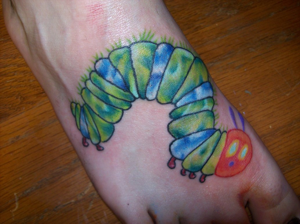 Colorful Caterpillar Tattoo On Foot By Chris