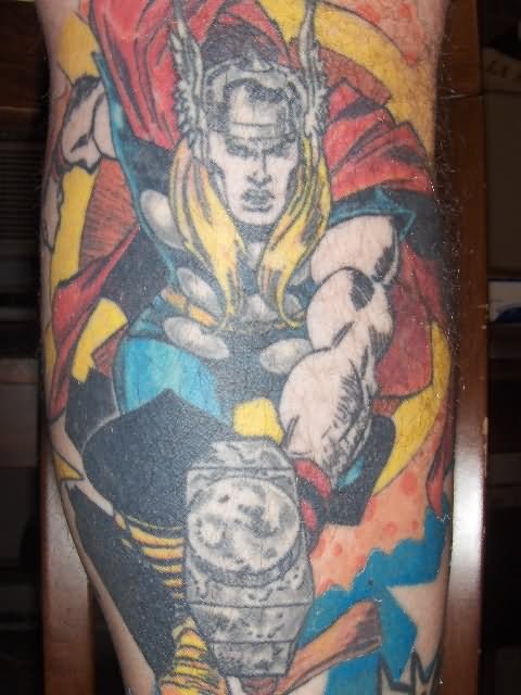 Colorful Thor Tattoo Design For Arm
