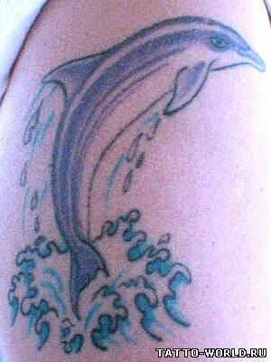 Dolphin With Water Wave Tattoo Design For Shoulder