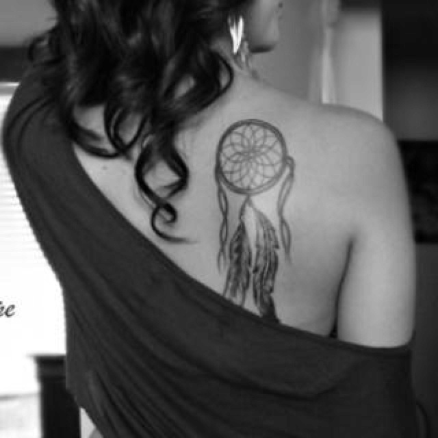 Dreamcatcher Tattoo On Girl Back Shoulder