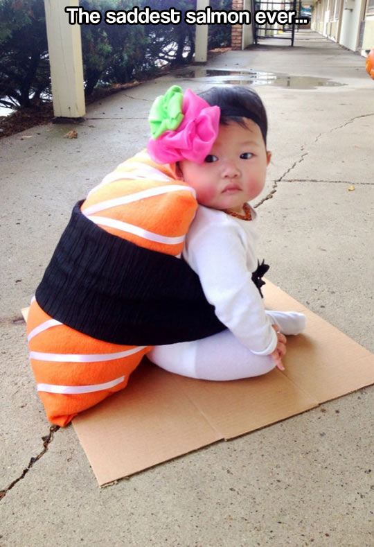 Funny Asian Kid With Salmon Costume Image