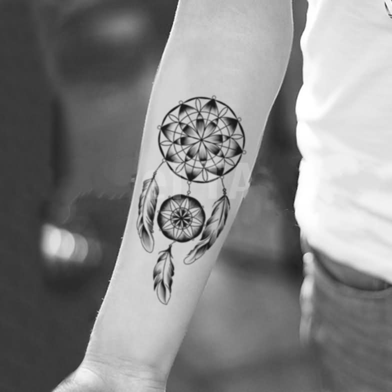 Geometric Dreamcatcher Tattoo On Right Arm