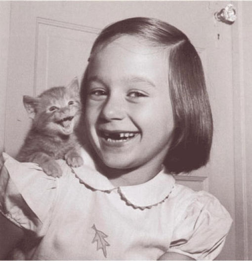 Girl Kid With Cat Funny Vintage Image