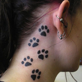 Girl Side Neck Puppy Paw Tattoo Image