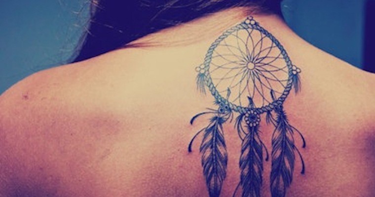 Girl Upper Back Dreamcatcher Tattoo Design