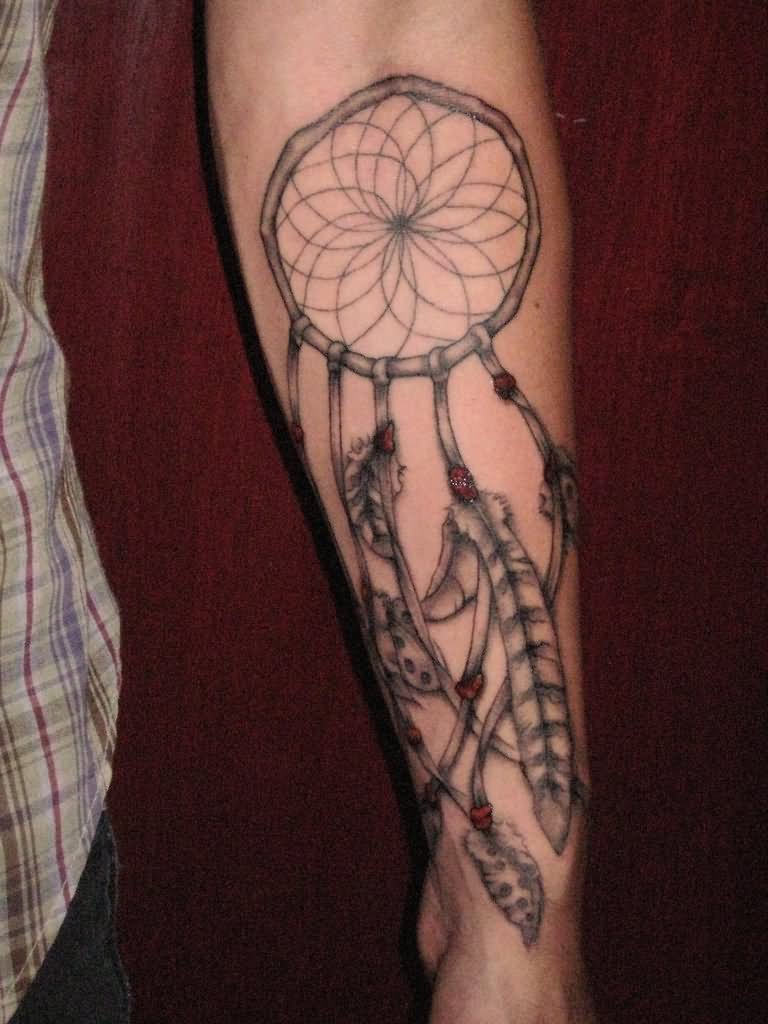 Grey Dreamcatcher Tattoo On Arm For Men