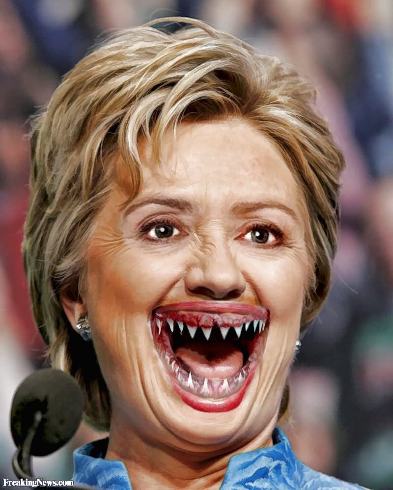 Hillary Clinton With Shark Teeth Funny Celebrity Picture
