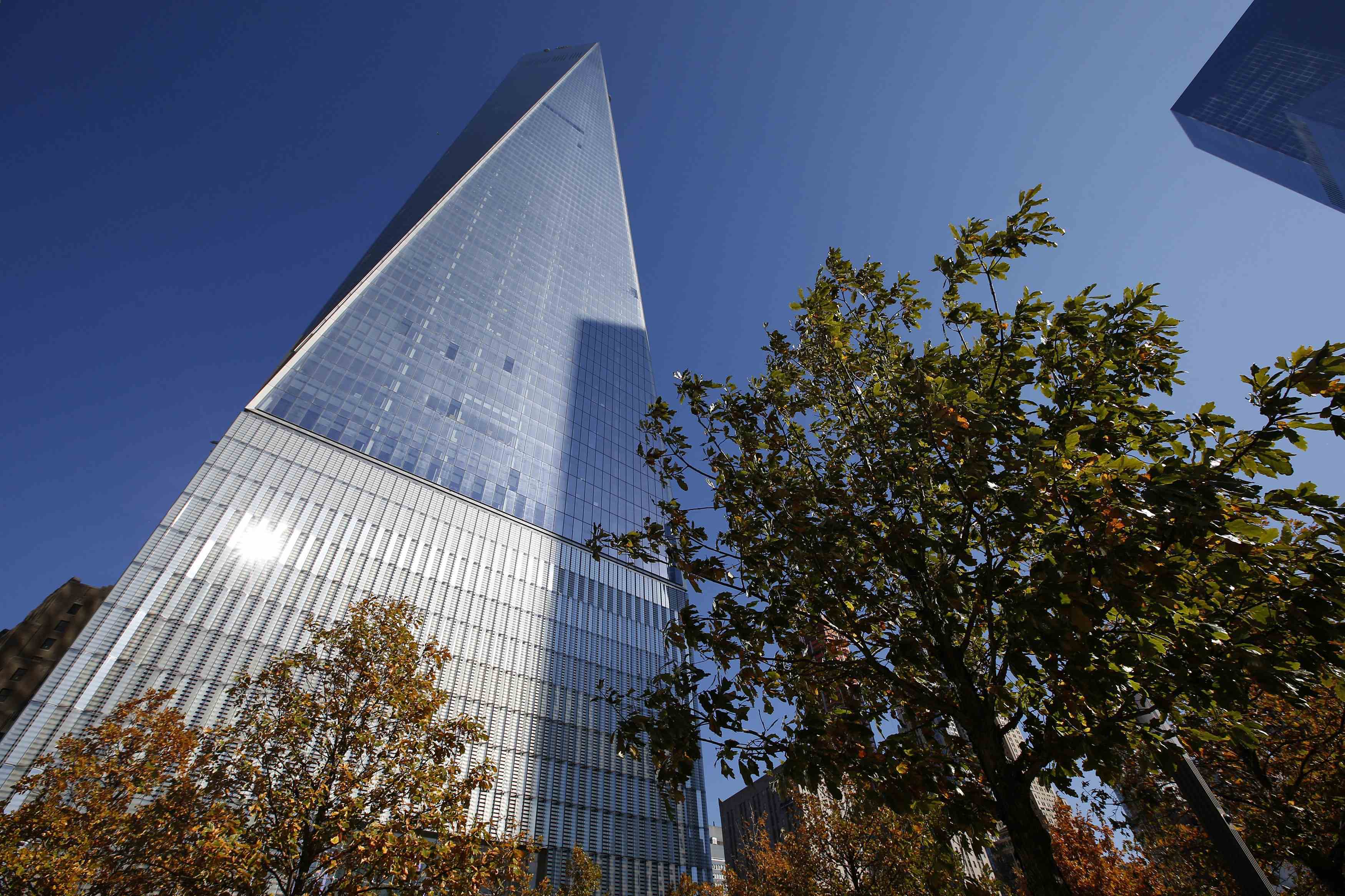 A street level view of the One World Trade Center tower in New York, November 3, 2014.