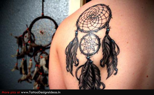 Left Back Shoulder Dreamcatcher Tattoo For Men