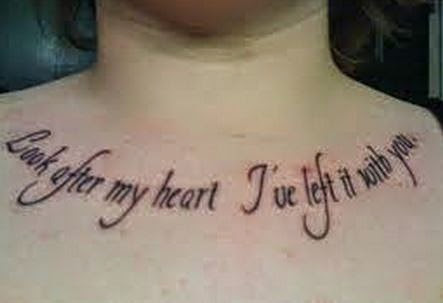 Look After My Heart I Have Left It With You Bible Quote Tattoo On Collar Bone
