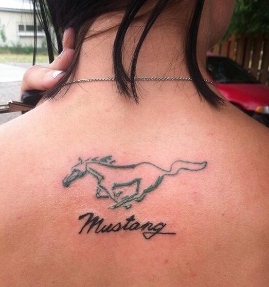 Mustang - Black Mustang Tattoo On Upper Back
