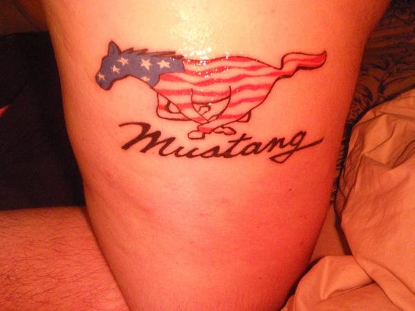 Mustang - USA Flag In Mustang Tattoo On Bicep By Tate