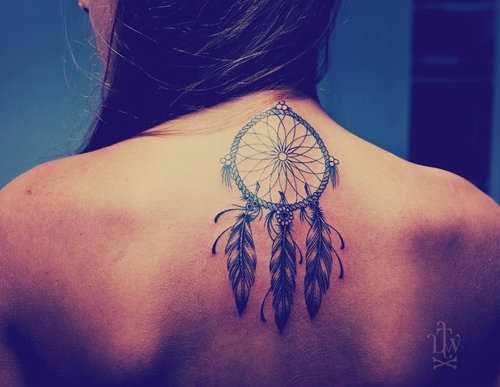 Nice Dreamcatcher Tattoo On Girl Upper Back