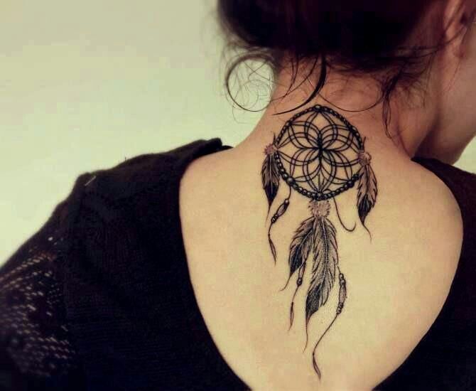 Nice Dreamcatcher Tattoo On Upper Back