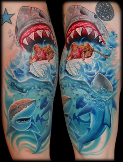 Sharks In Water Tattoo Design For Arm