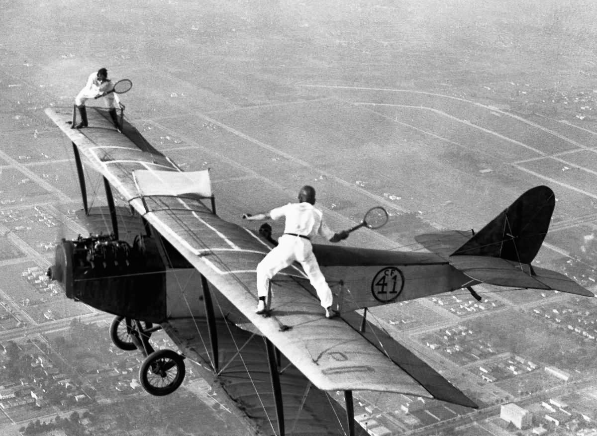 Tennis Playing On Plane Funny Vintage