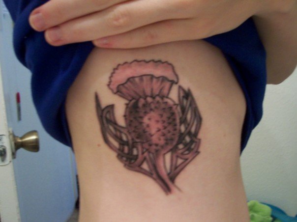 Thistle Flower Tattoo On Side Rib By Slkblaze
