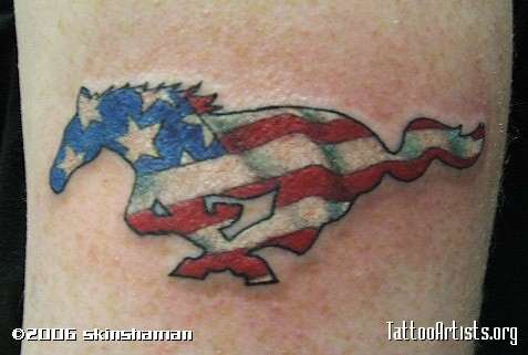 USA Flag In Mustang Tattoo Design