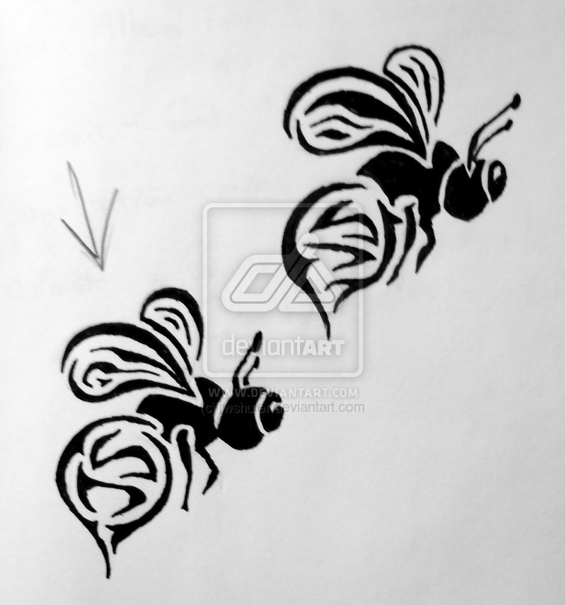 Unique Two Bumblebee Tattoo Stencil