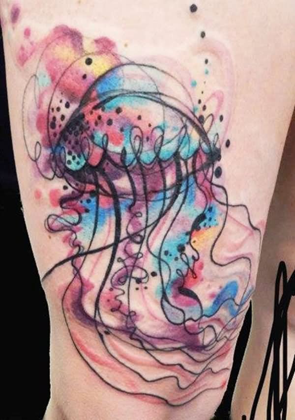 Water Ink Jelly Fish Tattoo Design For Half Sleeve