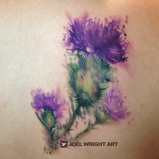 Watercolor Thistle Flowers Tattoo Design