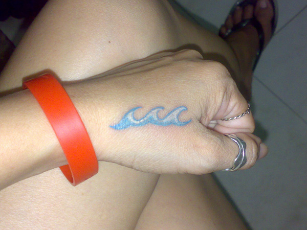 White And Blue Wave Tattoo On Hand