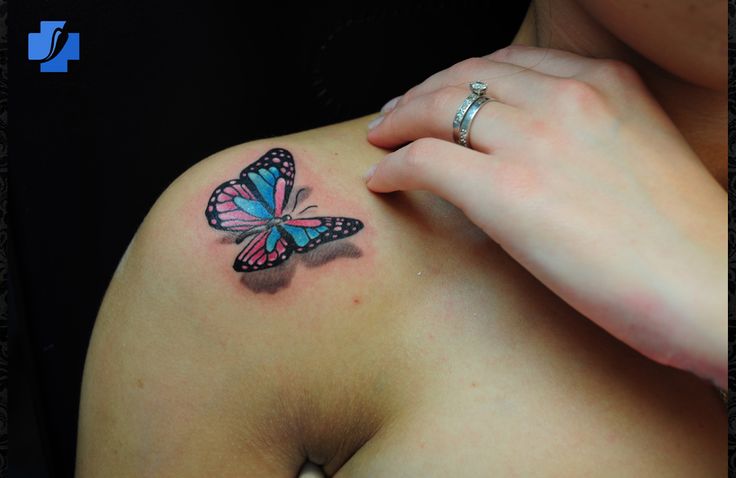3D Colorful Flying Butterfly Tattoo on Shoulder