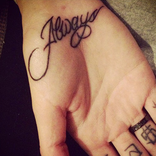 Always Lettering Tattoo On Hand Palm
