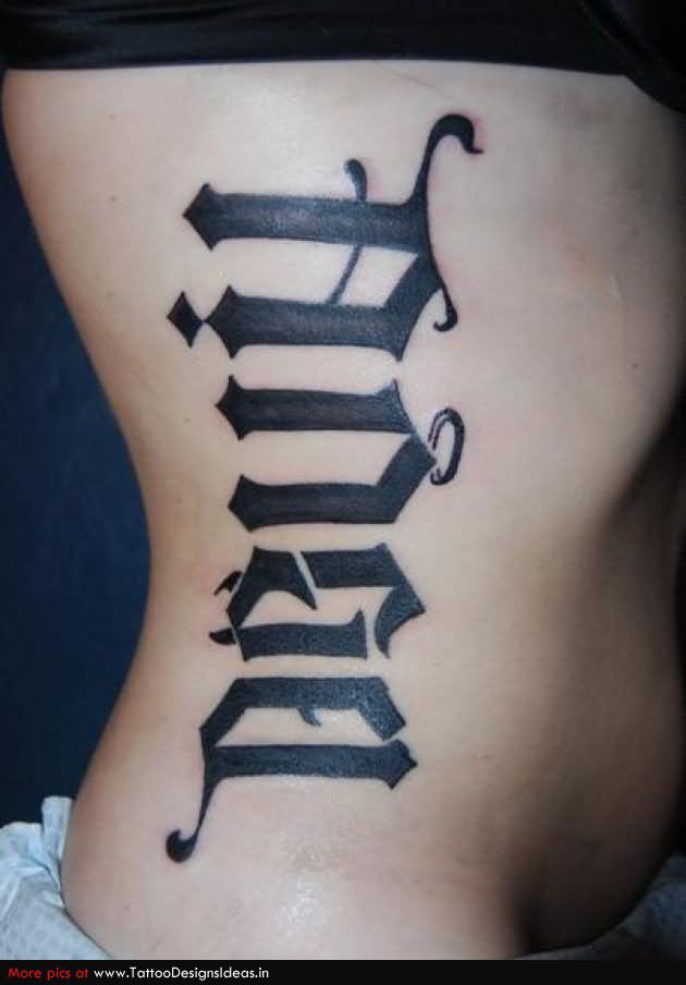 Amazing Ambigram Angel Devil Tattoo On Side Rib