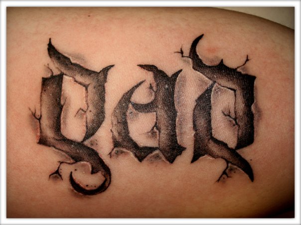 Amazing Ambigram Dad Lettering Tattoo Design.