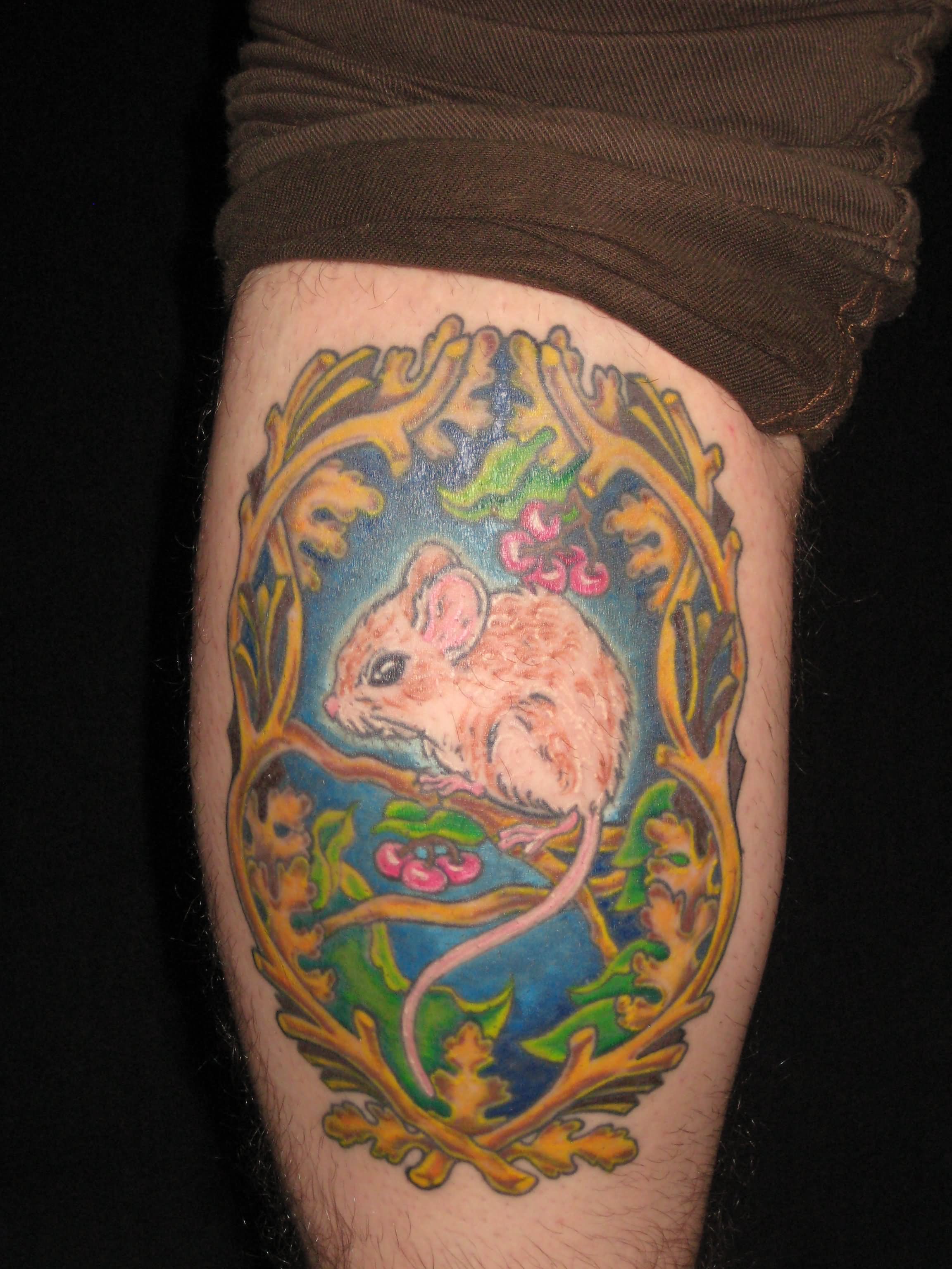 Amazing Colorful Mouse In Frame Tattoo On Forearm