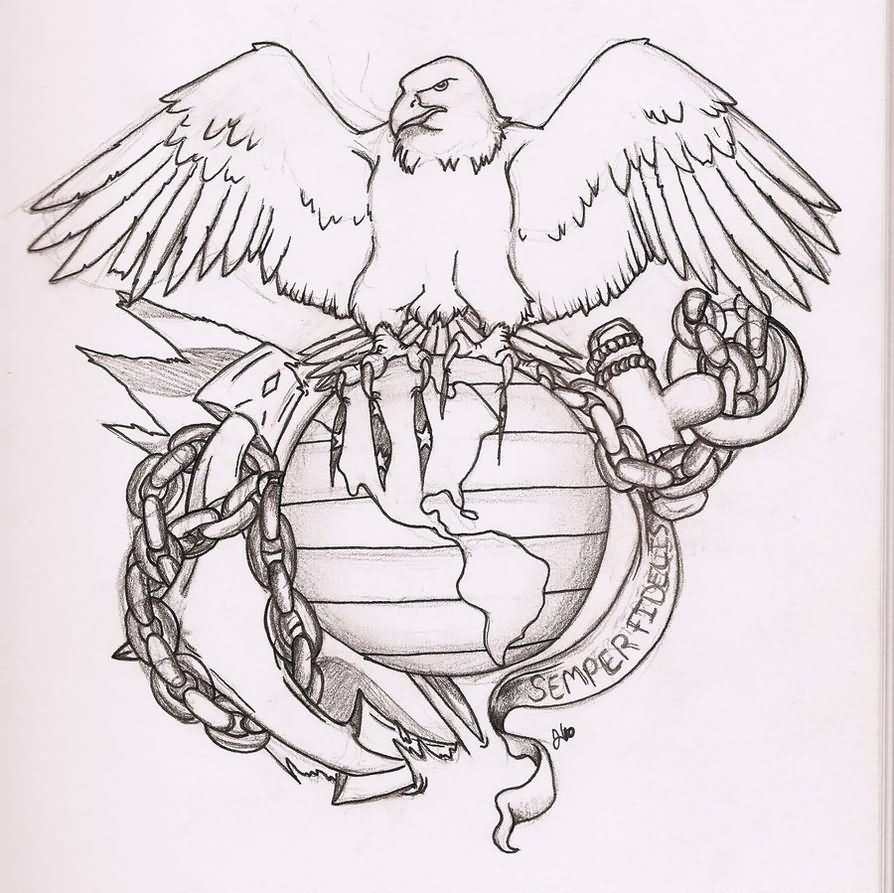 Amazing Marine Logo Tattoo Stencil By Josie Hines