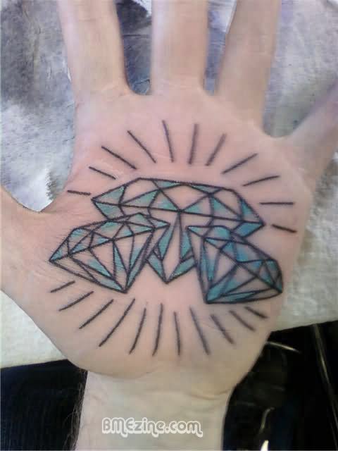 Amazing Three Diamonds Tattoo On Hand Palm
