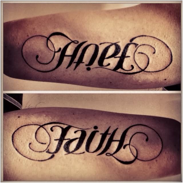 Ambigram Faith Lettering Tattoo Design For Arm