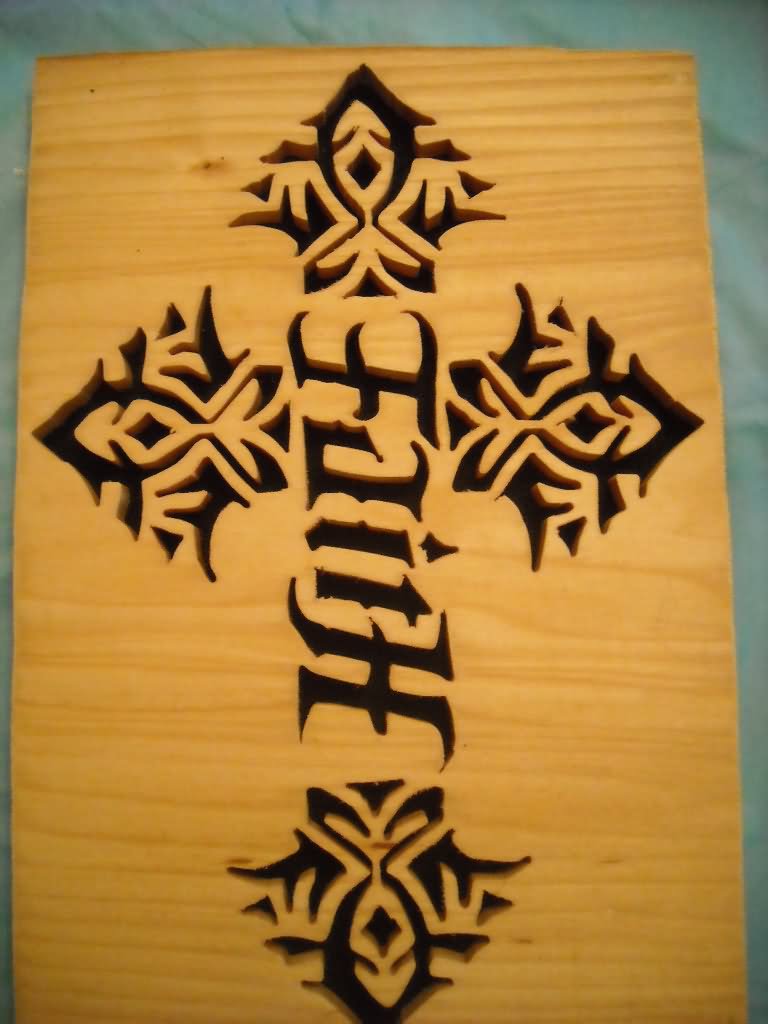 Ambigram Faith Lettering Tribal Cross Tattoo Design