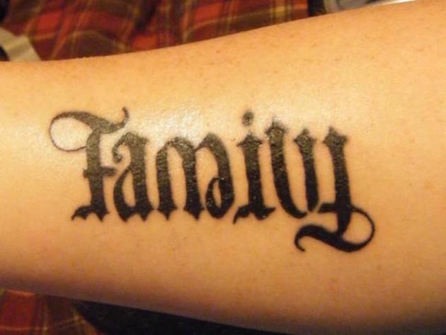 Ambigram Family Lettering Tattoo Design For Arm