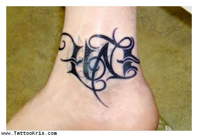 Ambigram Love Evil Lettering Tattoo On Ankle