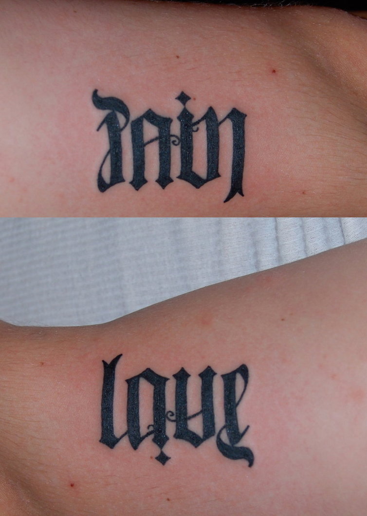 Ambigram Pain Love Lettering Tattoo Design