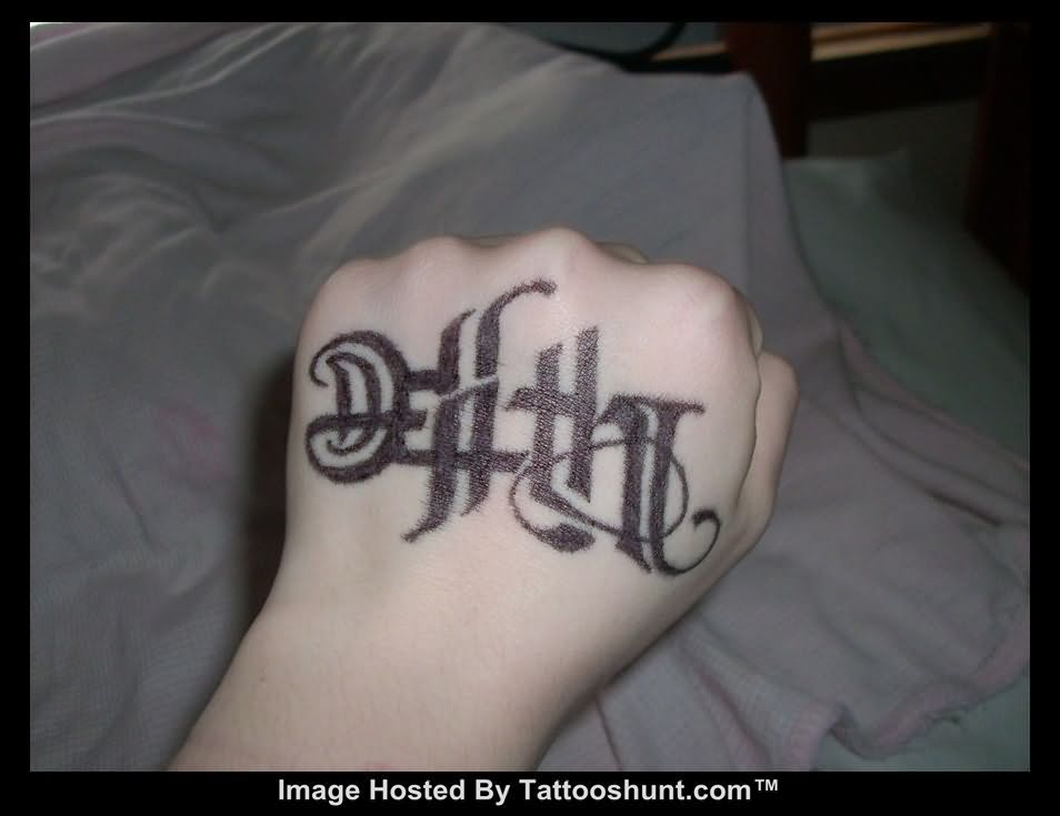 Awesome Ambigram Death Life Lettering Tattoo On Hand