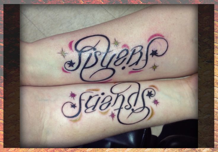 Awesome Ambigram Sisters Friends Lettering Tattoo Design For Forearm