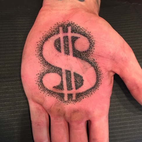 Awesome Dot Work Dollar Symbol Tattoo On Hand Palm